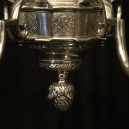 ENGLISH SILVER PLATED ELKINGTON CO 8 LIGHT ANTIQUE CHANDELIER - ADDITIONAL PHOTO 3