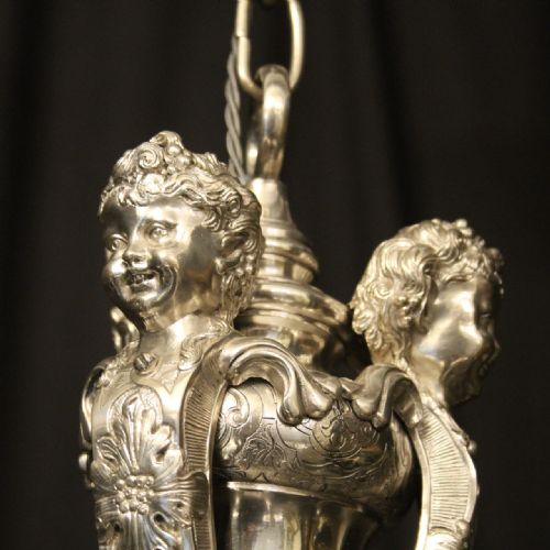 ENGLISH SILVER PLATED ELKINGTON CO 8 LIGHT ANTIQUE CHANDELIER - ADDITIONAL PHOTO 4
