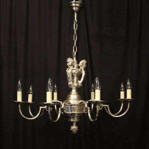 ENGLISH SILVER PLATED ELKINGTON CO 8 LIGHT ANTIQUE CHANDELIER - ADDITIONAL PHOTO 8