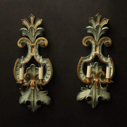 italian pair of polychrome antique wall lights - CATEGORY: ANTIQUE LIGHTING - DATED 1910