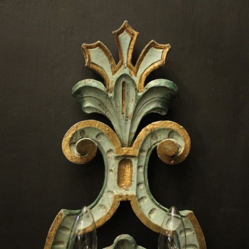 ITALIAN PAIR OF POLYCHROME ANTIQUE WALL LIGHTS - ADDITIONAL PHOTO 3