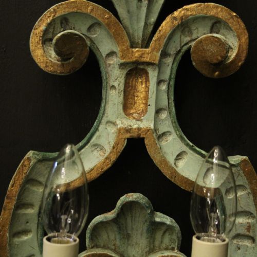 ITALIAN PAIR OF POLYCHROME ANTIQUE WALL LIGHTS - ADDITIONAL PHOTO 5