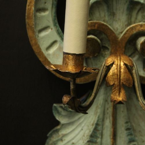 ITALIAN PAIR OF POLYCHROME ANTIQUE WALL LIGHTS - ADDITIONAL PHOTO 6