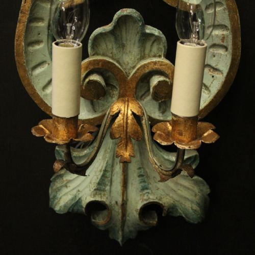 ITALIAN PAIR OF POLYCHROME ANTIQUE WALL LIGHTS - ADDITIONAL PHOTO 7
