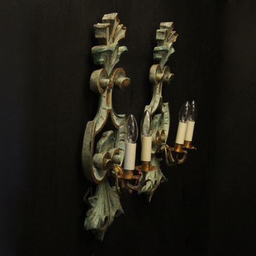 ITALIAN PAIR OF POLYCHROME ANTIQUE WALL LIGHTS - ADDITIONAL PHOTO 9