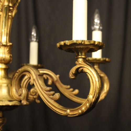 FRENCH GILDED BRONZE 8 LIGHT ANTIQUE CHANDELIER - ADDITIONAL PHOTO 4