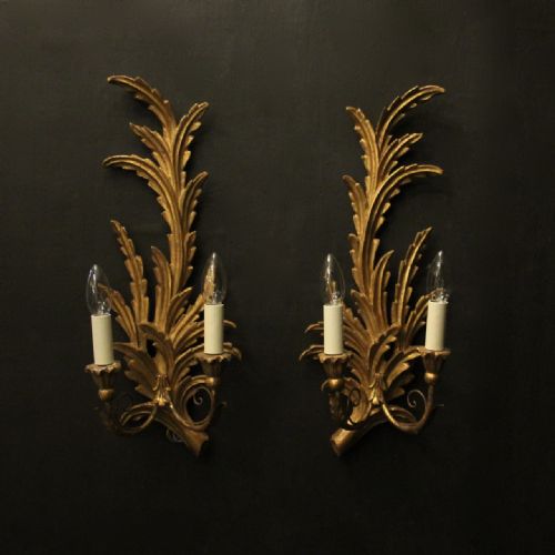 florentine pair of giltwood leaf wall lights - CATEGORY: ANTIQUE LIGHTING - DATED 1930