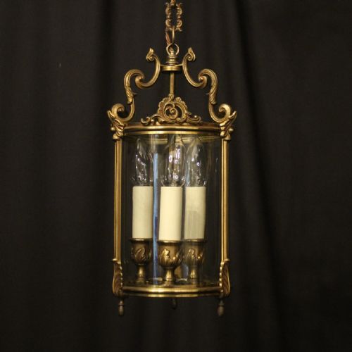 french gilded bronze triple light hall lantern - CATEGORY: ANTIQUE LIGHTING - DATED 1930