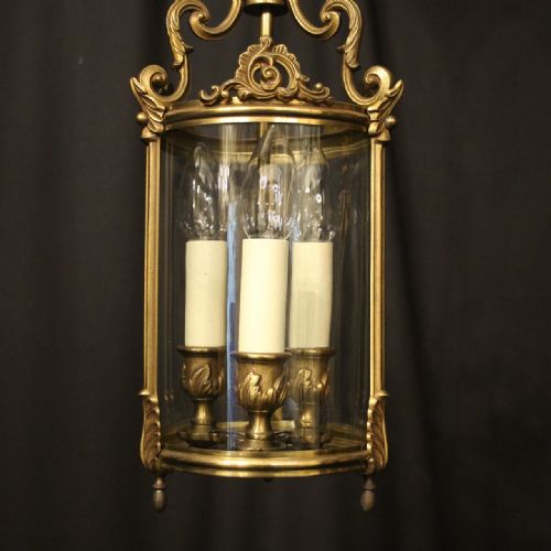 FRENCH GILDED BRONZE TRIPLE LIGHT HALL LANTERN - ADDITIONAL PHOTO 2