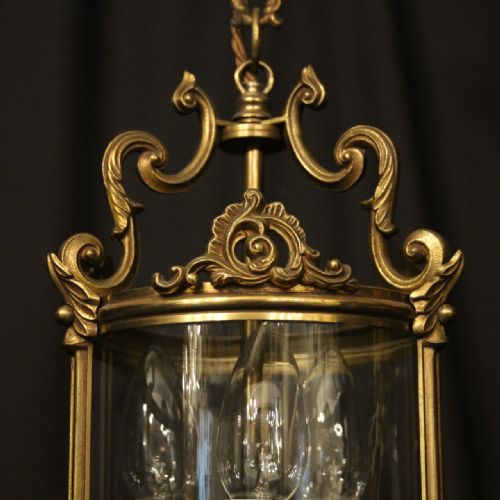 FRENCH GILDED BRONZE TRIPLE LIGHT HALL LANTERN - ADDITIONAL PHOTO 4