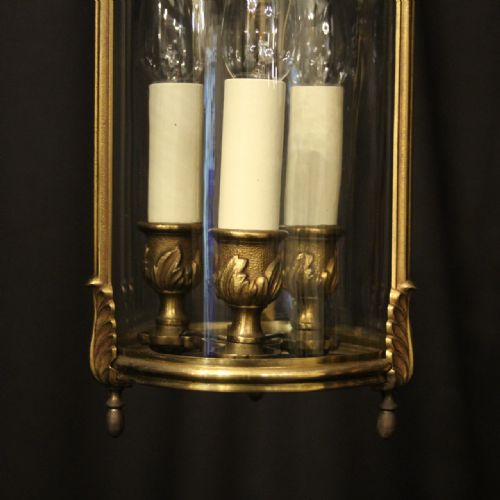 FRENCH GILDED BRONZE TRIPLE LIGHT HALL LANTERN - ADDITIONAL PHOTO 5