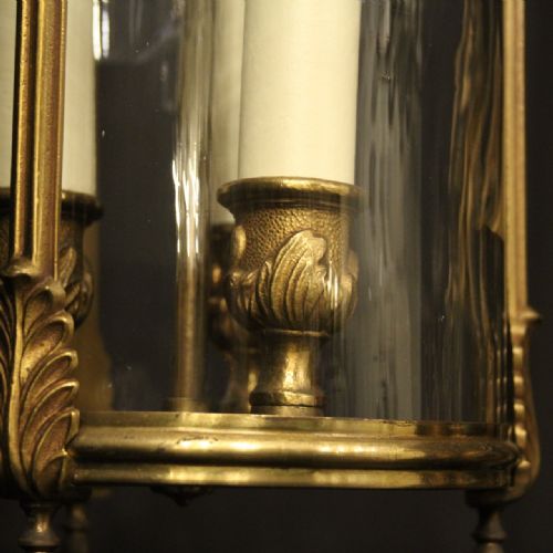 FRENCH GILDED BRONZE TRIPLE LIGHT HALL LANTERN - ADDITIONAL PHOTO 8