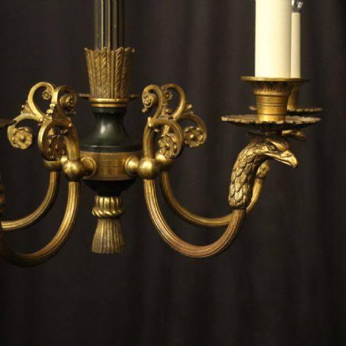 FRENCH GILDED BRONZE EMPIRE ANTIQUE CHANDELIER - ADDITIONAL PHOTO 1