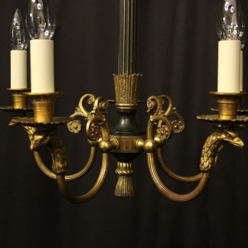 FRENCH GILDED BRONZE EMPIRE ANTIQUE CHANDELIER - ADDITIONAL PHOTO 2