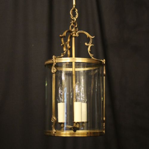 french gilded convex triple light hall lantern - CATEGORY: ANTIQUE LIGHTING - DATED 1920