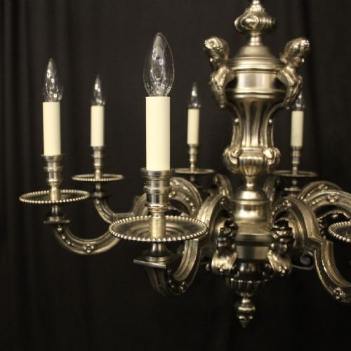 FRENCH SILVERED BRONZE 8 LIGHT ANTIQUE CHANDELIER - ADDITIONAL PHOTO 2
