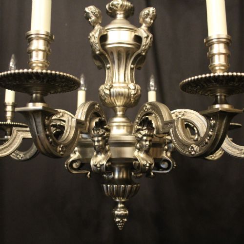 FRENCH SILVERED BRONZE 8 LIGHT ANTIQUE CHANDELIER - ADDITIONAL PHOTO 3