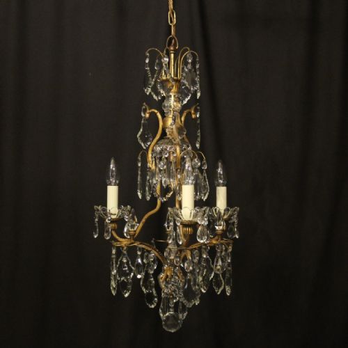 french gilded 4 light birdcage antique chandelier - CATEGORY: ANTIQUE LIGHTING - DATED 1920