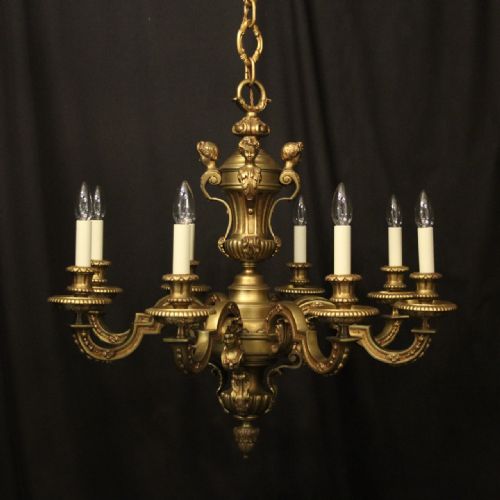 french gilded bronze 8 light antique chandelier - CATEGORY: ANTIQUE LIGHTING - DATED 1920