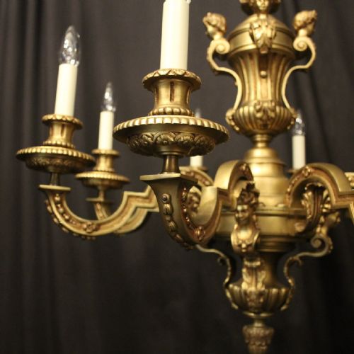 FRENCH GILDED BRONZE 8 LIGHT ANTIQUE CHANDELIER - ADDITIONAL PHOTO 1