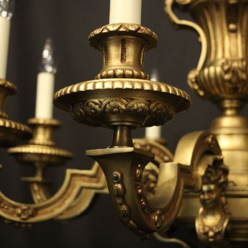 FRENCH GILDED BRONZE 8 LIGHT ANTIQUE CHANDELIER - ADDITIONAL PHOTO 2
