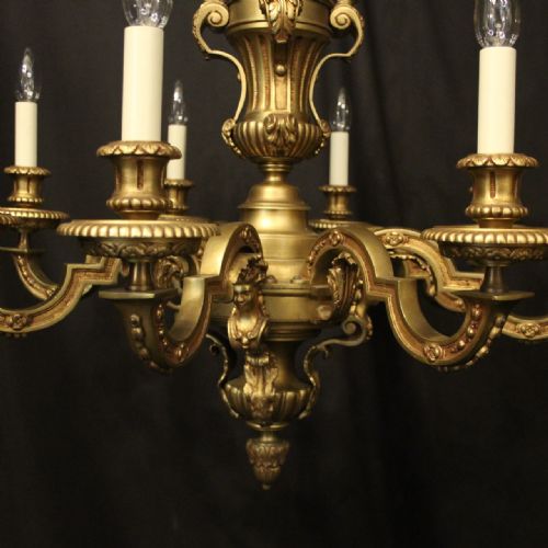 FRENCH GILDED BRONZE 8 LIGHT ANTIQUE CHANDELIER - ADDITIONAL PHOTO 3
