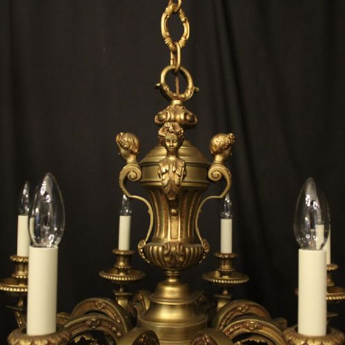 FRENCH GILDED BRONZE 8 LIGHT ANTIQUE CHANDELIER - ADDITIONAL PHOTO 4