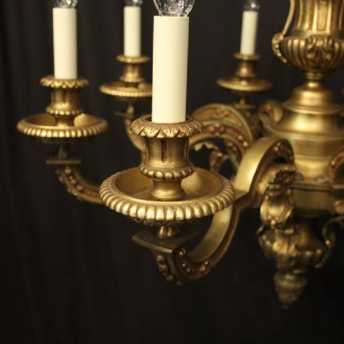 FRENCH GILDED BRONZE 8 LIGHT ANTIQUE CHANDELIER - ADDITIONAL PHOTO 5