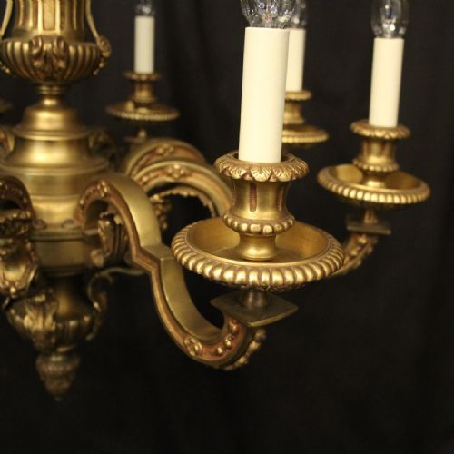 FRENCH GILDED BRONZE 8 LIGHT ANTIQUE CHANDELIER - ADDITIONAL PHOTO 6