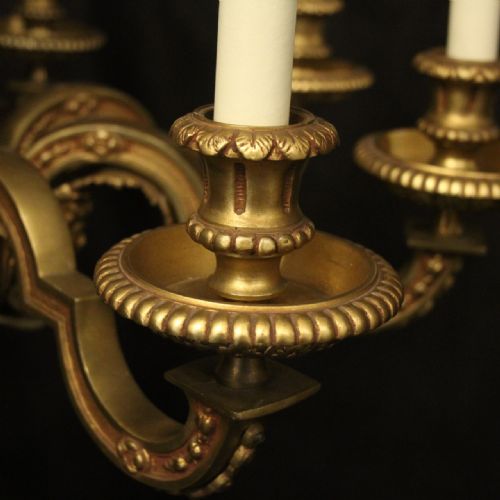 FRENCH GILDED BRONZE 8 LIGHT ANTIQUE CHANDELIER - ADDITIONAL PHOTO 7
