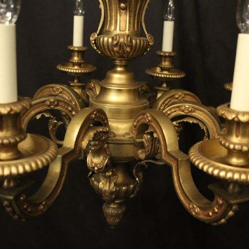 FRENCH GILDED BRONZE 8 LIGHT ANTIQUE CHANDELIER - ADDITIONAL PHOTO 8