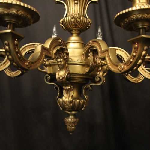 FRENCH GILDED BRONZE 8 LIGHT ANTIQUE CHANDELIER - ADDITIONAL PHOTO 9