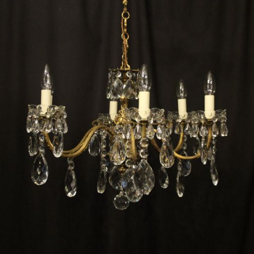 french 6 light gilded bronze antique chandelier - CATEGORY: ANTIQUE LIGHTING - DATED 1920