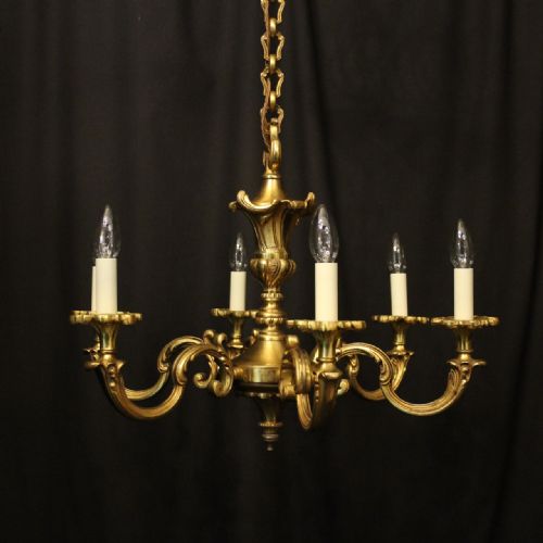 french gilded bronze 6 light antique chandelier - CATEGORY: ANTIQUE LIGHTING - DATED 1920