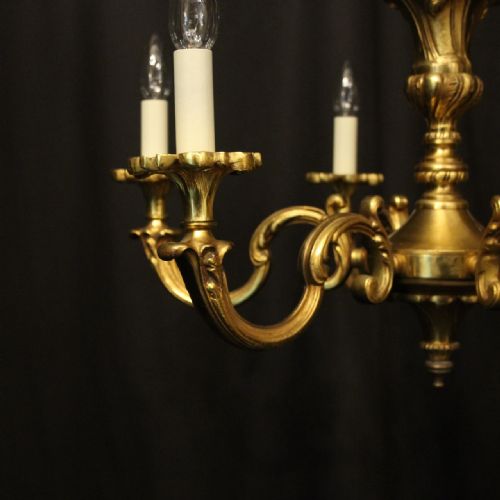 FRENCH GILDED BRONZE 6 LIGHT ANTIQUE CHANDELIER - ADDITIONAL PHOTO 1