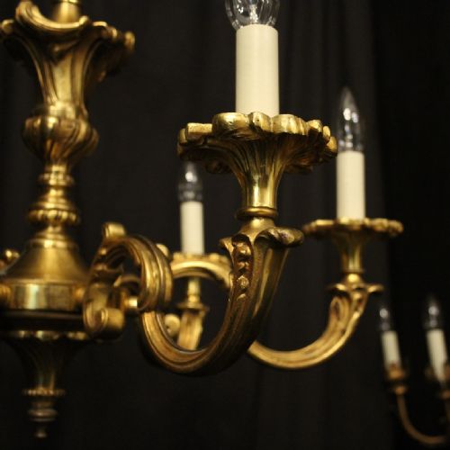 FRENCH GILDED BRONZE 6 LIGHT ANTIQUE CHANDELIER - ADDITIONAL PHOTO 2