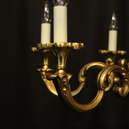 FRENCH GILDED BRONZE 6 LIGHT ANTIQUE CHANDELIER - ADDITIONAL PHOTO 3