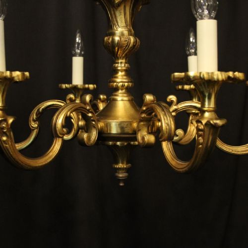 FRENCH GILDED BRONZE 6 LIGHT ANTIQUE CHANDELIER - ADDITIONAL PHOTO 4