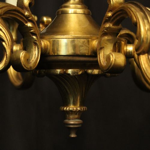 FRENCH GILDED BRONZE 6 LIGHT ANTIQUE CHANDELIER - ADDITIONAL PHOTO 6