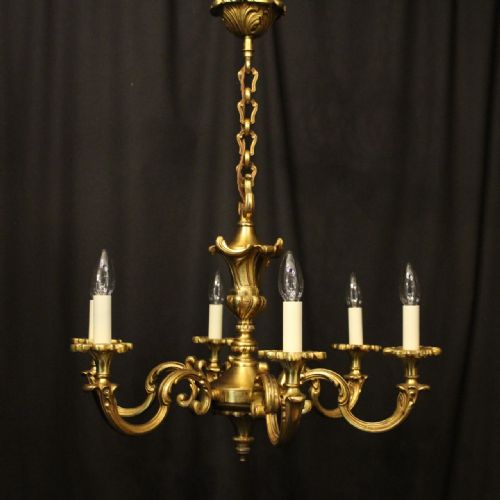 FRENCH GILDED BRONZE 6 LIGHT ANTIQUE CHANDELIER - ADDITIONAL PHOTO 8