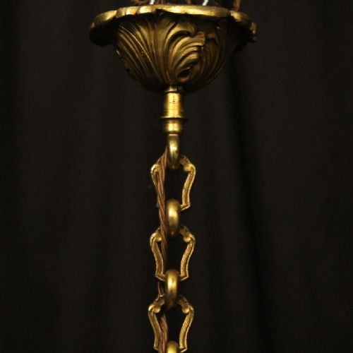 FRENCH GILDED BRONZE 6 LIGHT ANTIQUE CHANDELIER - ADDITIONAL PHOTO 9