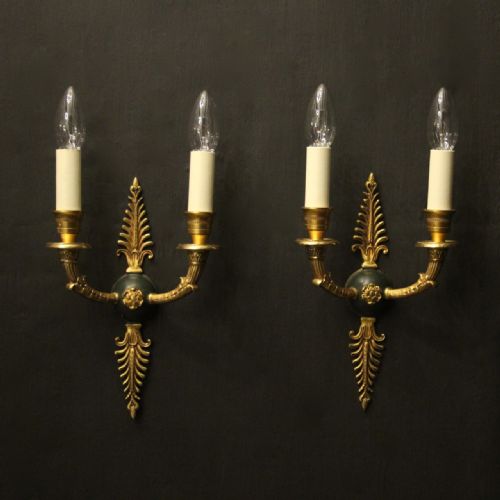 french pair of empire gilded antique wall lights - CATEGORY: ANTIQUE LIGHTING - DATED 1910