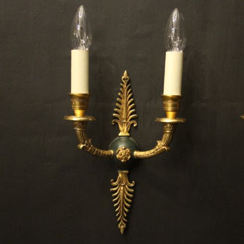 FRENCH PAIR OF EMPIRE GILDED ANTIQUE WALL LIGHTS - ADDITIONAL PHOTO 1