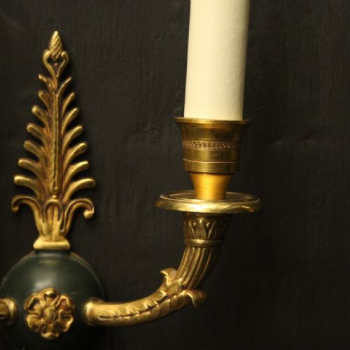 FRENCH PAIR OF EMPIRE GILDED ANTIQUE WALL LIGHTS - ADDITIONAL PHOTO 5