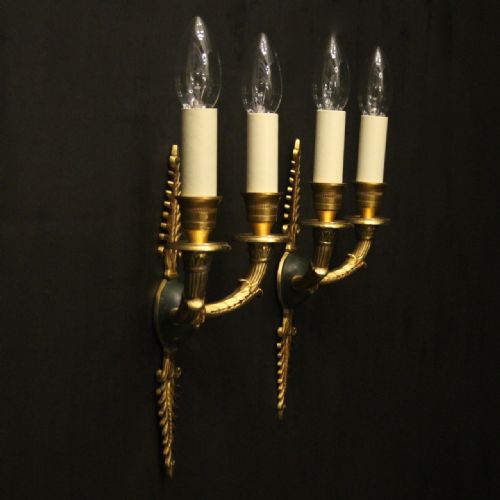 FRENCH PAIR OF EMPIRE GILDED ANTIQUE WALL LIGHTS - ADDITIONAL PHOTO 9