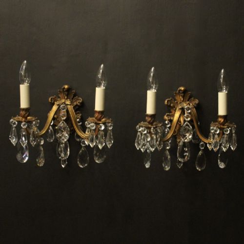 french pair of gilded bronze twin arm antique wall lights - CATEGORY: ANTIQUE LIGHTING - DATED 1920