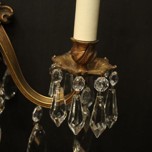 FRENCH PAIR OF GILDED BRONZE TWIN ARM ANTIQUE WALL LIGHTS - ADDITIONAL PHOTO 2
