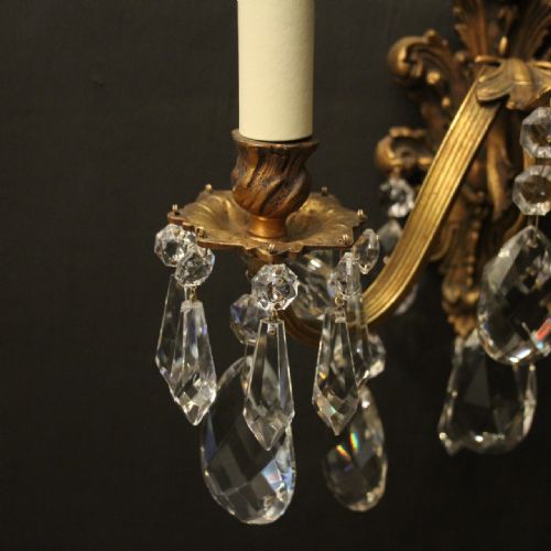 FRENCH PAIR OF GILDED BRONZE TWIN ARM ANTIQUE WALL LIGHTS - ADDITIONAL PHOTO 3