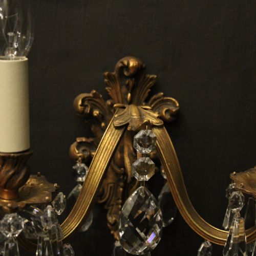 FRENCH PAIR OF GILDED BRONZE TWIN ARM ANTIQUE WALL LIGHTS - ADDITIONAL PHOTO 4