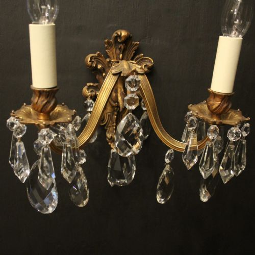 FRENCH PAIR OF GILDED BRONZE TWIN ARM ANTIQUE WALL LIGHTS - ADDITIONAL PHOTO 5